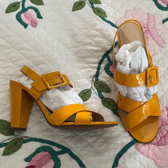 JCrew marigold yellow patent leather sandals heeled size 7.5 - Picture 1 of 1